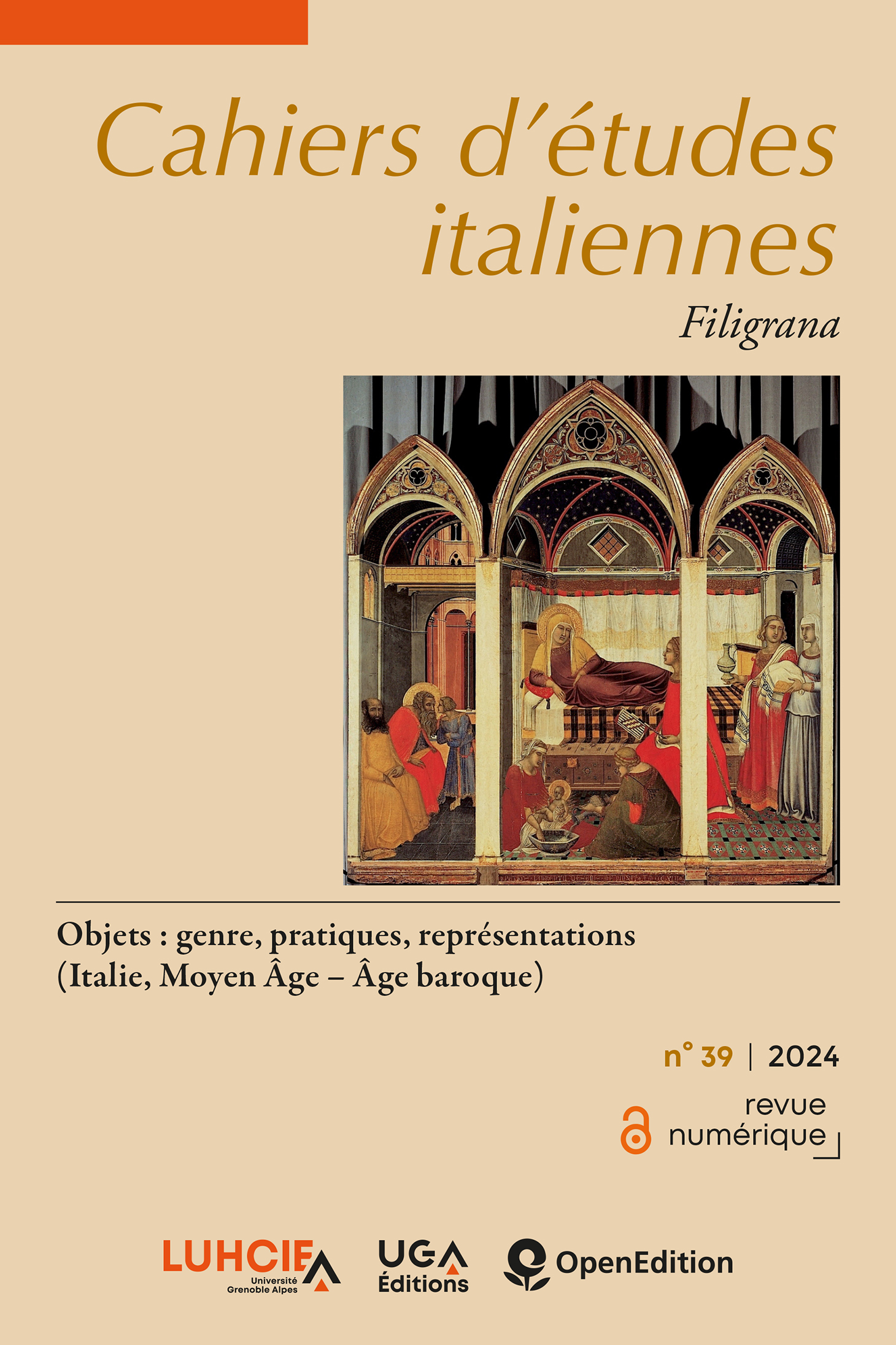 Cahiers d’études italiennes (Filigrana) n°39 / Objets : genre, pratiques, représentations (Italie, Moyen Âge – Âge baroque)